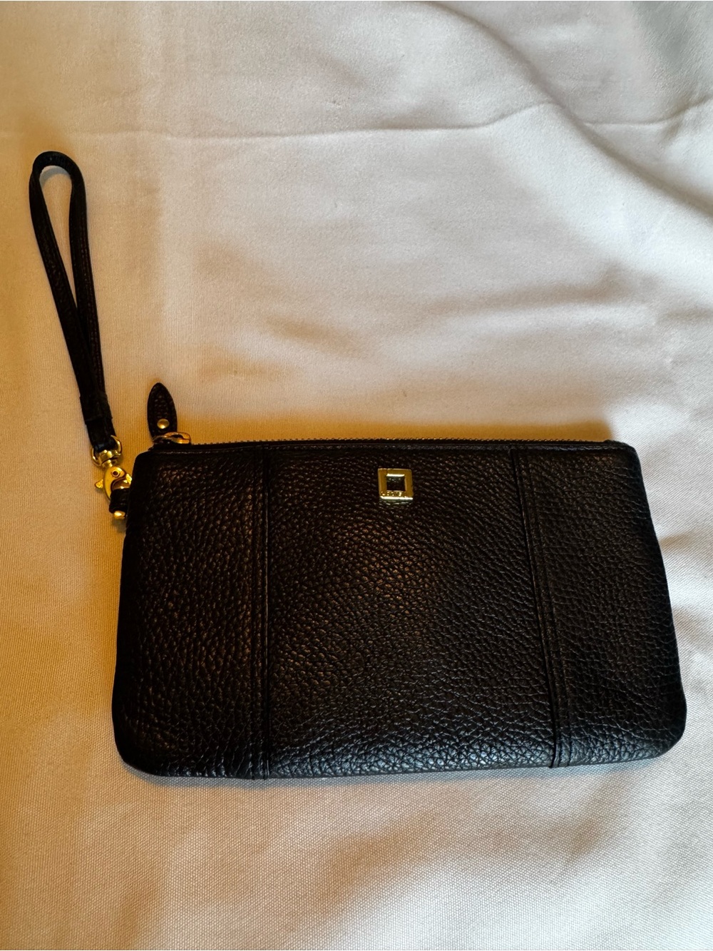 Lodis Black Pebbled Leather Wristlet Clutch